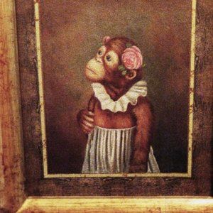 Framed prints (set of 2) vintage girl and boy monkey, cute